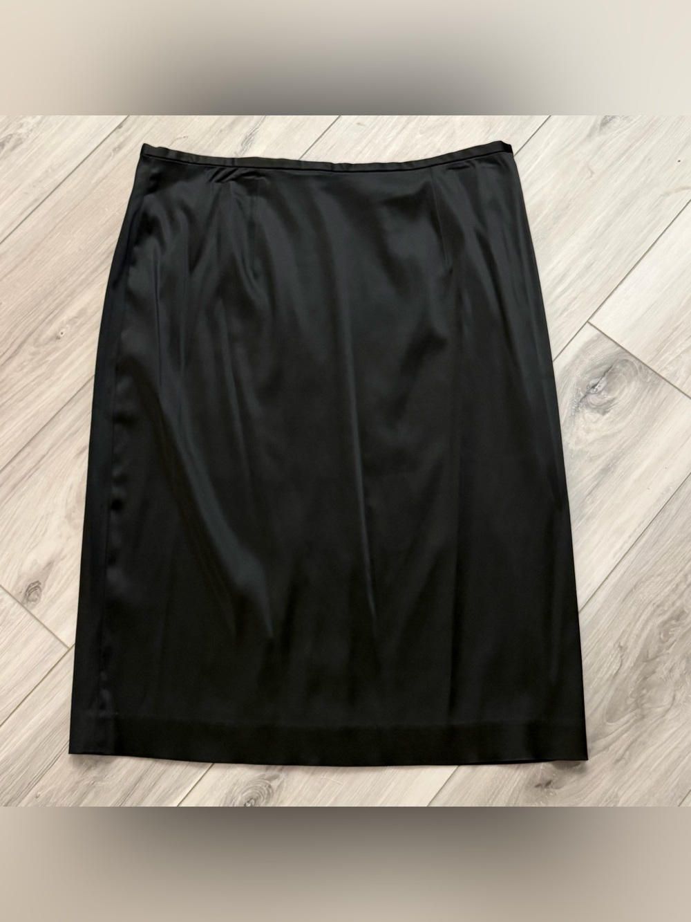 Victor Costa Black Satin Midi Skirt Lined Slit Zip Size 12 Office Career